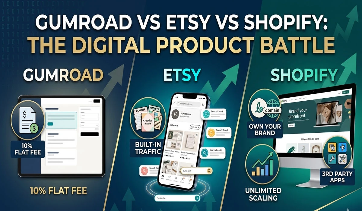 gumroad vs etsy vs shopify for digital products